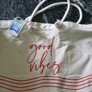 "Good Vibes" Canvas beach bag, new!